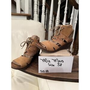 Miz Mooz Leather Wedge Sandals Womens EU 38 US 7 Brown Lace Up